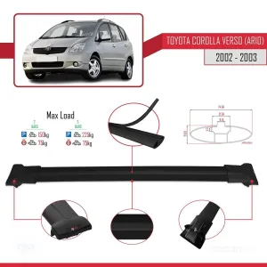 Toyota Corolla Verso (AR10) 2002-2003 Arası ile Uyumlu FLY Model Ara Atkı Tavan Barı SİYAH - Görsel 4