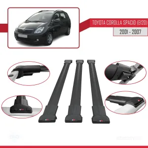 Toyota Corolla Spacio (E120) 2001-2007 Arası ile Uyumlu FLY Model Ara Atkı Tavan Barı SİYAH 3 ADET BAR - Görsel 5