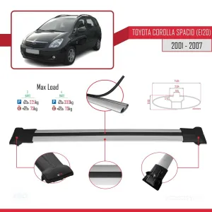 Toyota Corolla Spacio (E120) 2001-2007 Arası ile Uyumlu FLY Model Ara Atkı Tavan Barı GRİ 3 ADET BAR - Görsel 4