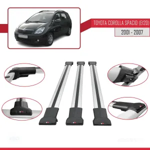 Toyota Corolla Spacio (E120) 2001-2007 Arası ile Uyumlu FLY Model Ara Atkı Tavan Barı GRİ 3 ADET BAR - Görsel 5