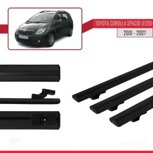 Toyota Corolla Spacio (E120) 2001-2007 Arası ile uyumlu Basic Model Ara Atkı Tavan Barı SİYAH 3 ADET thumb 3