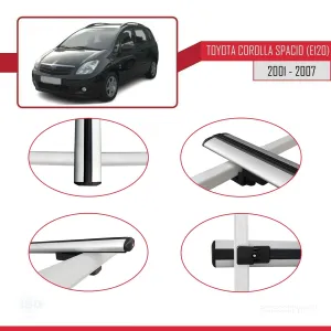 Toyota Corolla Spacio (E120) 2001-2007 Arası ile uyumlu Basic Model Ara Atkı Tavan Barı GRİ 3 ADET thumb 4