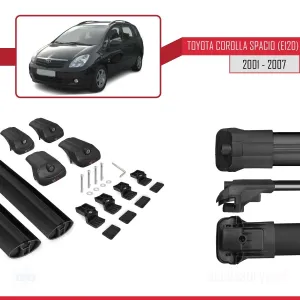 Toyota Corolla Spacio (E120) 2001-2007 Arası ile uyumlu ACE-1 Ara Atkı Tavan Barı SİYAH - Görsel 5