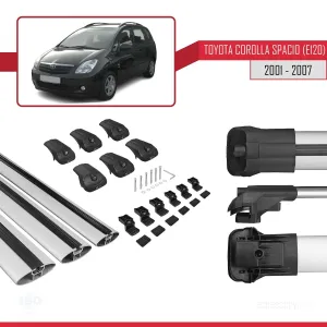 Toyota Corolla Spacio (E120) 2001-2007 Arası ile uyumlu ACE-1 Ara Atkı Tavan Barı GRİ 3 ADET BAR thumb 5
