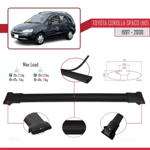 Toyota Corolla Spacio (E110) 1997-2000 Arası ile Uyumlu FLY Model Ara Atkı Tavan Barı SİYAH 3 ADET BAR - Görsel 4