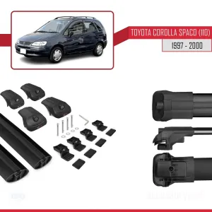 Toyota Corolla Spacio (E110) 1997-2000 Arası ile uyumlu ACE-1 Ara Atkı Tavan Barı SİYAH - Görsel 5