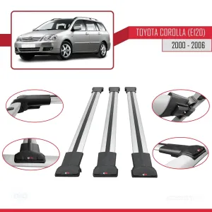 Toyota Corolla (E120) 2000-2006 Arası ile Uyumlu FLY Model Ara Atkı Tavan Barı GRİ 3 ADET BAR - Görsel 5