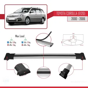 Toyota Corolla (E120) 2000-2006 Arası ile Uyumlu FLY Model Ara Atkı Tavan Barı GRİ thumb 4