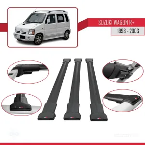 Suzuki Wagon R+ 1998-2003 Arası ile Uyumlu FLY Model Ara Atkı Tavan Barı SİYAH 3 ADET BAR - Görsel 5