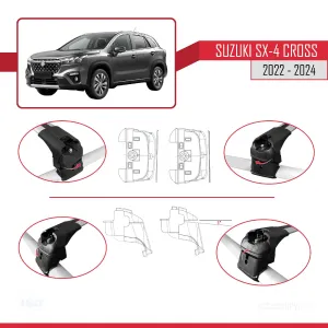 Suzuki SX4 S-Cross 2022 ve Sonrası ile uyumlu ACE-2 Ara Atkı Tavan Barı GRİ thumb 4