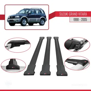 Suzuki Grand Vitara 1998-2005 Arası ile Uyumlu FLY Model Ara Atkı Tavan Barı SİYAH 3 ADET BAR thumb 5