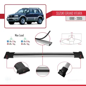 Suzuki Grand Vitara 1998-2005 Arası ile Uyumlu FLY Model Ara Atkı Tavan Barı GRİ 3 ADET BAR thumb 4