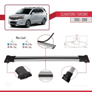 Ssangyong Turismo 2013-2019 Arası ile uyumlu FLY Model Ara Atkı Tavan Barı GRİ 3 ADET BAR thumb 4