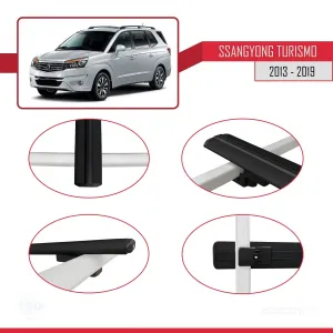 Ssangyong Turismo 2013-2019 Arası ile uyumlu Basic Model Ara Atkı Tavan Barı SİYAH 3 ADET thumb 4