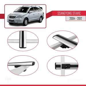 Ssangyong Stavic 2004-2012 Arası ile uyumlu Basic Model Ara Atkı Tavan Barı GRİ 3 ADET thumb 4