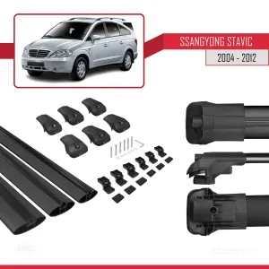 Ssangyong Stavic 2004-2012 Arası ile uyumlu ACE-1 Ara Atkı Tavan Barı SİYAH 3 ADET BAR - Görsel 5