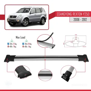Ssangyong Rexton Y250 2006-2012 Arası ile uyumlu FLY Model Ara Atkı Tavan Barı GRİ 3 ADET BAR thumb 4