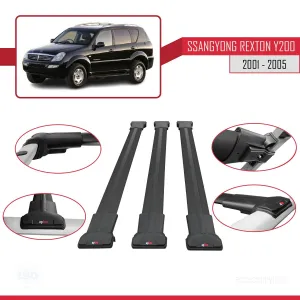 Ssangyong Rexton Y200 2001-2005 Arası ile uyumlu FLY Model Ara Atkı Tavan Barı SİYAH 3 ADET BAR thumb 5
