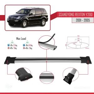 Ssangyong Rexton Y200 2001-2005 Arası ile uyumlu FLY Model Ara Atkı Tavan Barı GRİ 3 ADET BAR thumb 4