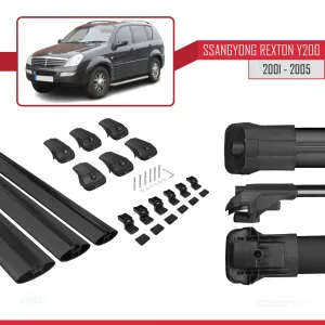 Ssangyong Rexton Y200 2001-2005 Arası ile uyumlu ACE-1 Ara Atkı Tavan Barı SİYAH 3 ADET BAR thumb 5