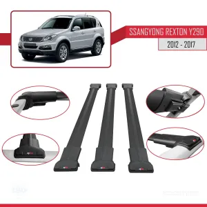 Ssangyong Rexton (Y290) 2012-2017 Arası ile Uyumlu FLY Model Ara Atkı Tavan Barı SİYAH 3 ADET BAR - Görsel 5
