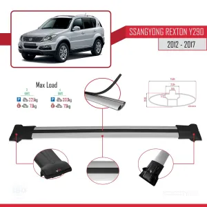 Ssangyong Rexton (Y290) 2012-2017 Arası ile Uyumlu FLY Model Ara Atkı Tavan Barı GRİ 3 ADET BAR thumb 4