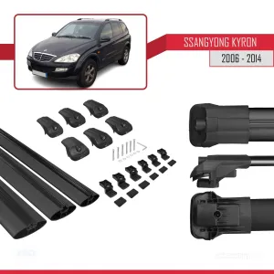 Ssangyong Kyron 2006-2014 Arası ile uyumlu ACE-1 Ara Atkı Tavan Barı SİYAH 3 ADET BAR thumb 5