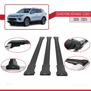 Ssangyong Korando (C300) 2019 ve Sonrası ile Uyumlu FLY Model Ara Atkı Tavan Barı SİYAH 3 ADET BAR thumb 5