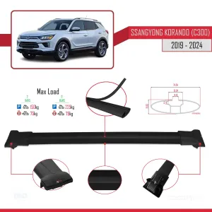 Ssangyong Korando (C300) 2020 ve Sonrası ile Uyumlu FLY Model Ara Atkı Tavan Barı SİYAH - Görsel 4
