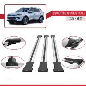Ssangyong Korando (C300) 2019 ve Sonrası ile Uyumlu FLY Model Ara Atkı Tavan Barı GRİ 3 ADET BAR thumb 5