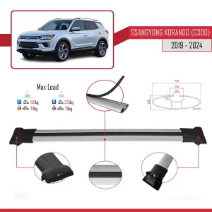 Ssangyong Korando (C300) 2020 ve Sonrası ile Uyumlu FLY Model Ara Atkı Tavan Barı GRİ - Görsel 4