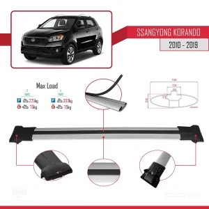Ssangyong Korando (C) 2010-2019 Arası ile Uyumlu FLY Model Ara Atkı Tavan Barı GRİ 3 ADET BAR thumb 4