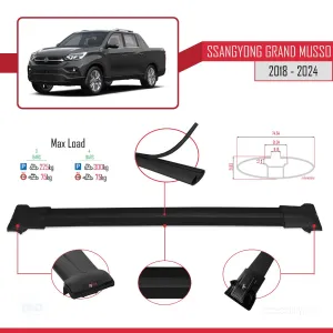 Ssangyong Grand Musso 2018 ve Sonrası ile Uyumlu FLY Model Ara Atkı Tavan Barı SİYAH 3 ADET BAR thumb 4