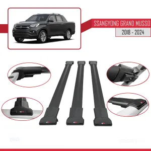 Ssangyong Grand Musso 2018 ve Sonrası ile Uyumlu FLY Model Ara Atkı Tavan Barı SİYAH 3 ADET BAR thumb 5