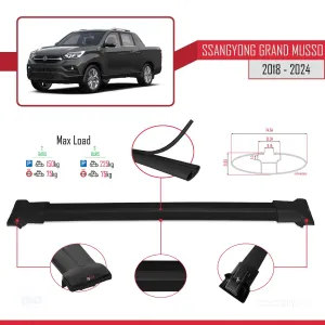 Ssangyong Grand Musso 2018 ve Sonrası ile Uyumlu FLY Model Ara Atkı Tavan Barı SİYAH thumb 4