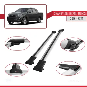 Ssangyong Grand Musso 2018 ve Sonrası ile Uyumlu FLY Model Ara Atkı Tavan Barı GRİ thumb 4