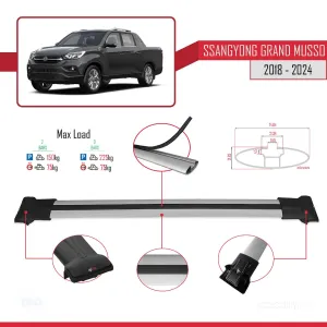 Ssangyong Grand Musso 2018 ve Sonrası ile Uyumlu FLY Model Ara Atkı Tavan Barı GRİ thumb 5