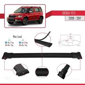 Skoda Yeti 2009-2017 Arası ile Uyumlu FLY Model Ara Atkı Tavan Barı SİYAH 3 ADET BAR - Görsel 4