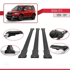 Skoda Yeti 2009-2017 Arası ile Uyumlu FLY Model Ara Atkı Tavan Barı SİYAH 3 ADET BAR - Görsel 5
