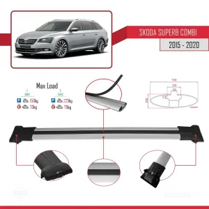 Skoda SuperB COMBI 2015-2020 Arası ile uyumlu FLY Model Ara Atkı Tavan Barı GRİ thumb 4
