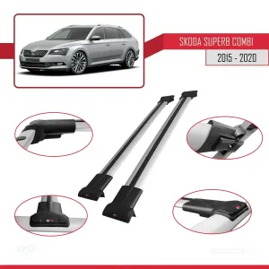 Skoda SuperB COMBI 2015-2020 Arası ile uyumlu FLY Model Ara Atkı Tavan Barı GRİ thumb 5