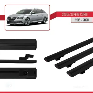 Skoda SuperB COMBI 2015-2020 Arası ile uyumlu Basic Model Ara Atkı Tavan Barı SİYAH 3 ADET - Görsel 3