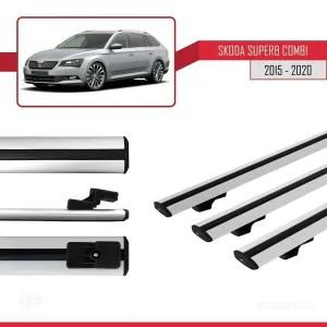 Skoda SuperB COMBI 2015-2020 Arası ile uyumlu Basic Model Ara Atkı Tavan Barı GRİ 3 ADET - Görsel 3