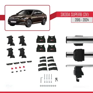 Skoda Superb (3V) 2015 ve Sonrası ile uyumlu ACE-4 Ara Atkı Tavan Barı GRİ thumb 4