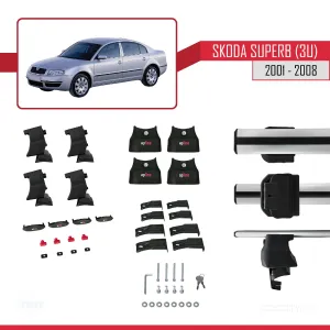 Skoda Superb (3U) 2001-2008 Arası ile uyumlu ACE-4 Ara Atkı Tavan Barı GRİ thumb 4