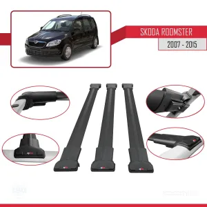Skoda Roomster 2007-2015 Arası ile Uyumlu FLY Model Ara Atkı Tavan Barı SİYAH 3 ADET BAR thumb 5