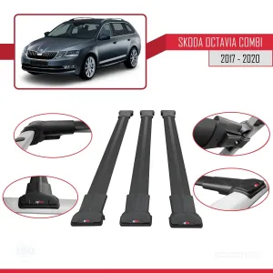 Skoda Octavia COMBI 2017-2020 Arası ile Uyumlu FLY Model Ara Atkı Tavan Barı SİYAH 3 ADET BAR thumb 5