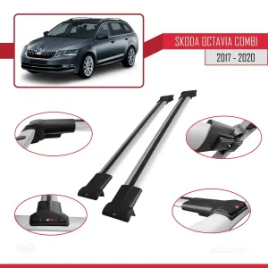 Skoda Octavia COMBI 2017-2020 Arası ile uyumlu FLY Model Ara Atkı Tavan Barı GRİ thumb 5