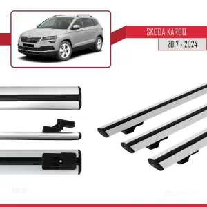 Skoda Karoq 2017 ve Sonrası ile uyumlu Basic Model Ara Atkı Tavan Barı GRİ 3 ADET thumb 5