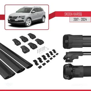 Skoda Karoq 2017 ve Sonrası ile uyumlu ACE-1 Ara Atkı Tavan Barı SİYAH 3 ADET BAR thumb 5